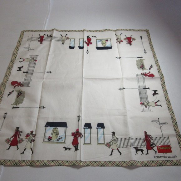 ARMANDO CARUSO signed perfume handkerchiefs(2) with city view 17"x17" Italy - Picture 2 of 9